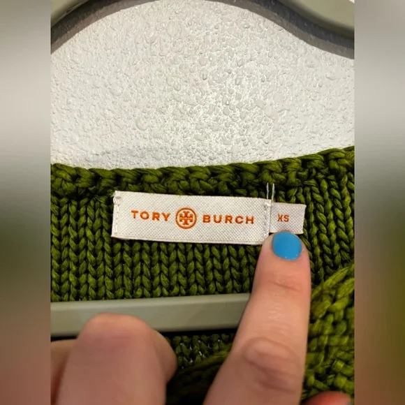 Tory Burch Chunky Knit Short Sleeve Sweater | XS | Moss Green - Picture 6 of 9